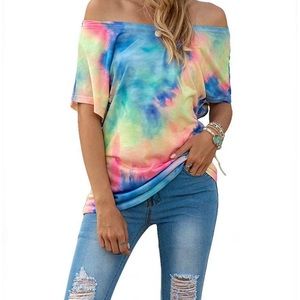 Tie-dye off the shoulder top
